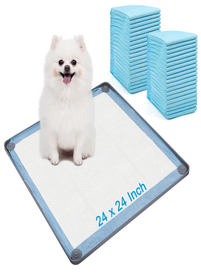 Catcan Dog Pee Pad Holder Tray for Dog Training Pads Silicone Non Slip Pad Holder, 24 x 24In with 40P Disposable Urine Pads and 2 Hooks - Image 1